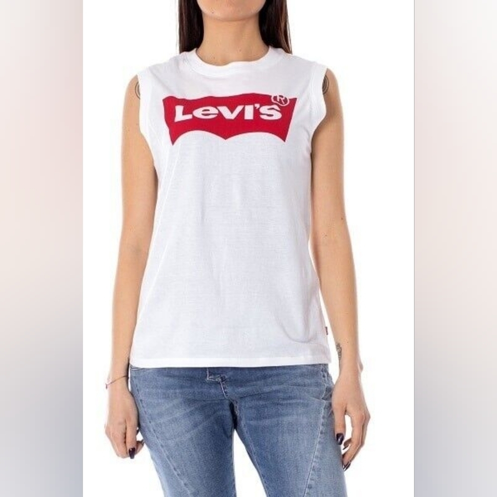 Levi's White and Red Muscle Tee Sleeveless Top Size XS